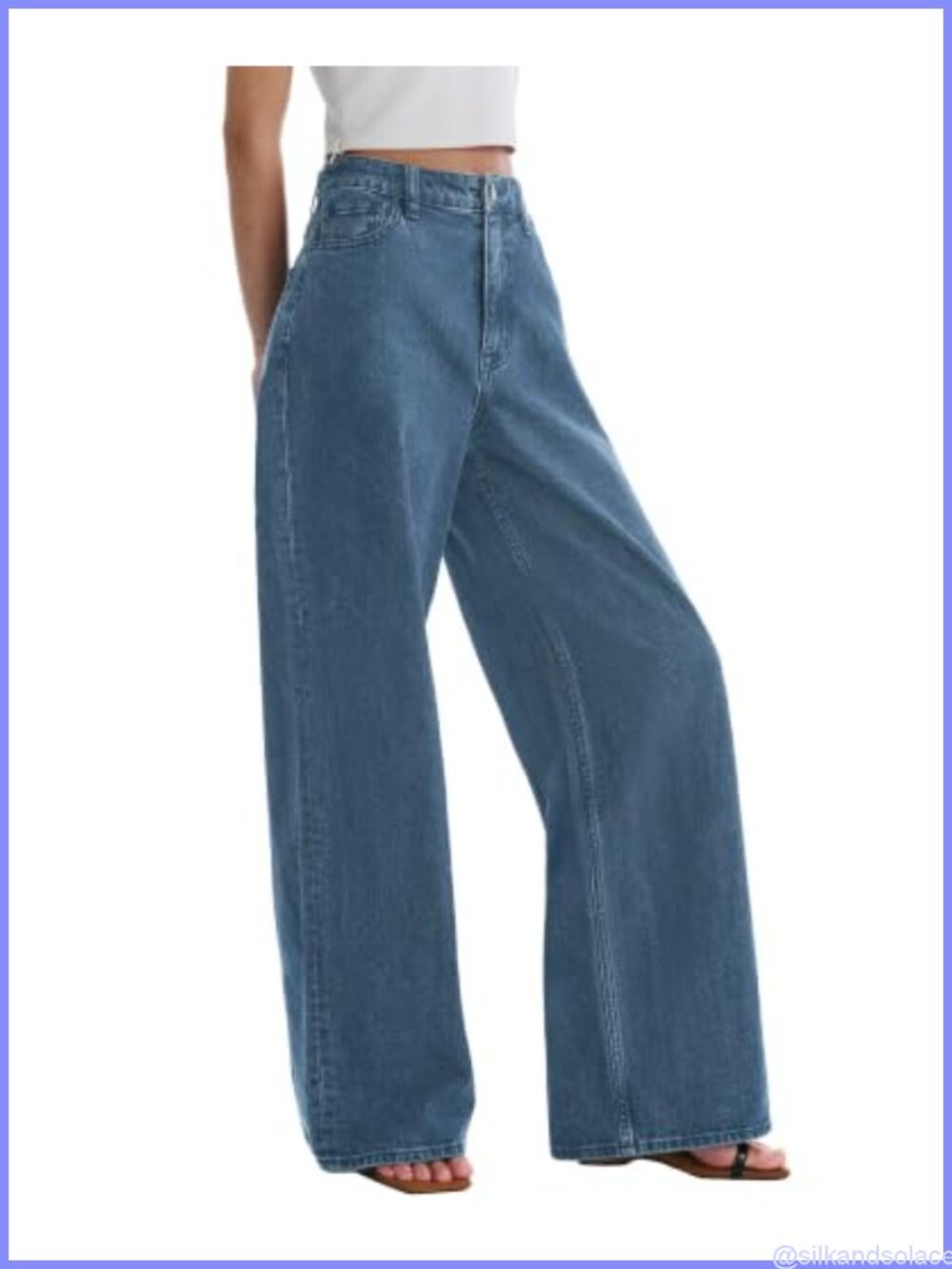 Women Low Rise Wide Leg Stretch Denim Jeans Adjustable Waist